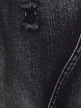 Dark denim wide-leg jeans with distressed tear and visible stitching in relaxed fit for men plus size