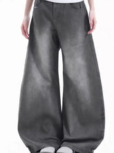 Dark gray wide leg jeans for men with a relaxed straight-cut silhouette in full size plus size denim pants
