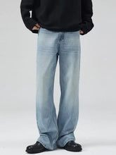 Men’s full size wide-leg jeans plus size in light-wash denim with a relaxed fit and subtle fading