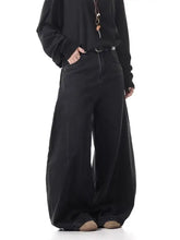 Men’s full size wide leg jeans in black with relaxed fit premium cotton fabric and visible stitching perfect fit wide leg jeans