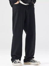 Men’s full size wide leg jeans plus size in black tapered trousers with a relaxed fit made from soft cotton fabric