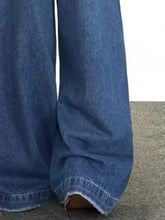 Men’s full size blue denim wide leg jeans with a frayed hem in plus size for comfortable stylish wear