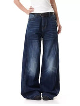 Men’s full size wide leg jeans in dark blue denim with faded wash and visible stitching wide-leg jeans design