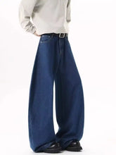 Men’s dark blue wide-leg jeans with a relaxed high-waisted fit made from denim in full size wide leg