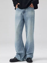 Men’s light-wash denim jeans plus size with wide-leg flared cut and subtle fading perfect for casual wear