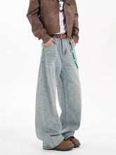 Men’s light-wash denim size wide leg jeans with a relaxed tapered fit and visible stitching details