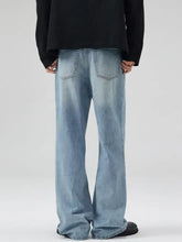 Men’s plus size light-wash denim jeans with a relaxed fit and wide-leg cut ideal for casual wear