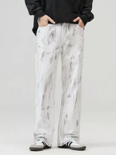 Men’s full size white and gray marbled wide leg jeans with a relaxed casual fit in plus size wide leg jeans style