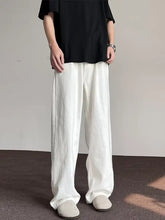 Men’s full size wide leg jeans in white loose-fitting linen with a relaxed wide-leg cut for size wide leg fit