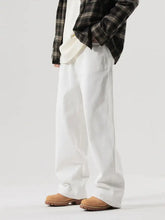 Men’s full size wide leg jeans in white denim with a relaxed straight-cut silhouette and plus size fit