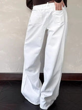 Men’s full size white wide leg denim jeans with a relaxed straight-cut silhouette size wide leg jeans