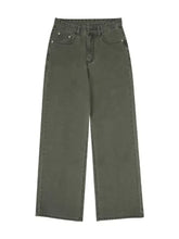 Olive green wide leg denim jeans with relaxed fit and classic five-pocket design for men plus size full size wide leg