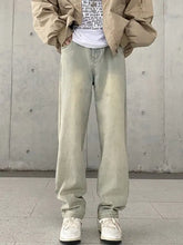 Men’s full size wide leg jeans in light-wash denim with a relaxed straight-leg cut and subtle fading