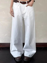 Men’s full size white wide leg denim jeans with a relaxed fit and subtle stitching details size wide leg jeans