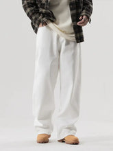 Men’s full size wide leg jeans in white soft cotton fabric with a relaxed casual fit for comfortable wear