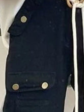 Dark blue denim vest with gold-toned button closures paired with pure cotton men’s full size wide-leg jeans with multiple pockets