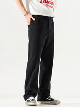 Men’s full size black wide leg denim jeans with relaxed fit and classic five-pocket design in plus size