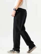 Men’s black wide leg denim pants with relaxed fit visible stitching plus size wide leg jeans with pockets