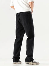 Men’s black cotton wide leg jeans with relaxed fit elastic waistband and pockets plus size full size leg jeans