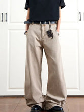 Men’s beige denim wide leg jeans with relaxed fit and subtle fading available in plus size wide leg options