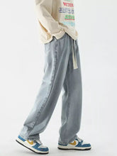 Men’s light-wash vintage wash jeans with relaxed fit straight-leg cut and drawstring waistband plus size vintage wash jeans