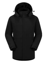 Men’s full size black waterproof size windproof hooded jacket with sleek modern design and subtle stitching details