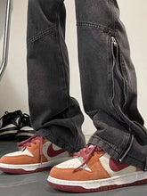 Men’s dark gray denim relaxed fit jeans with vertical side seam zipper detail in plus size fit jeans design