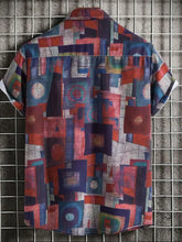 Mens geometric short sleeve button down shirt with abstract pattern