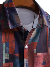 Mens geometric short sleeve button down shirt with abstract pattern