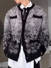 Mens gradient long sleeve cardigan in black gray earth tone knit