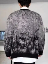Mens gradient long sleeve cardigan in black gray earth tone knit