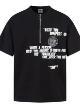 Mens half zip short sleeve black t-shirt with half-zip neckline