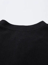 Mens henley structured black waffle knit short sleeve shirt