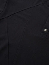 Mens Henley Structured Black Waffle Knit Short Sleeve Shirt