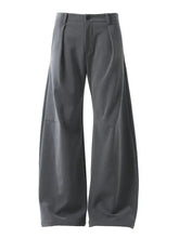 Mens high waist pleated curved pants in dark grey wide-leg style