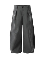 Dark gray mens high waist pleated pants with curved design