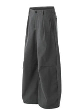 Mens high waist pleated curved pants in dark gray wide-leg design