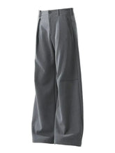 Mens high waist pleated curved pants in dark grey wide-leg style