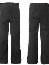 Mens high waist slim straight pants, black ski or snowboard, front and back view