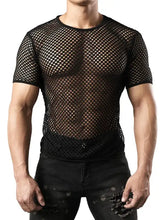 Men's Hollow Out Round Neck Short Sleeve Top Black Mens Tops