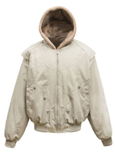 Men's Hooded Bomber Jacket in Black and Beige Polyester Apricot