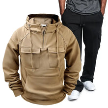 Mens Basic Style Hooded Pullover and Sweatpants Two Piece Set Khaki 2XL Mens Sets