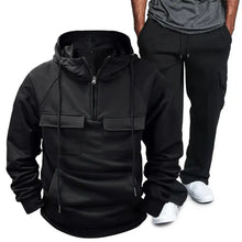Mens Basic Style Hooded Pullover and Sweatpants Two Piece Set Black 3XL Mens Sets