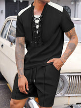 Men's Lace-Up Two Piece Shorts Set in Multiple Colors Black