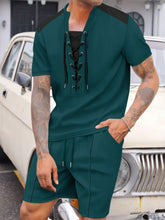 Men's Lace-Up Two Piece Shorts Set in Multiple Colors Dark Green