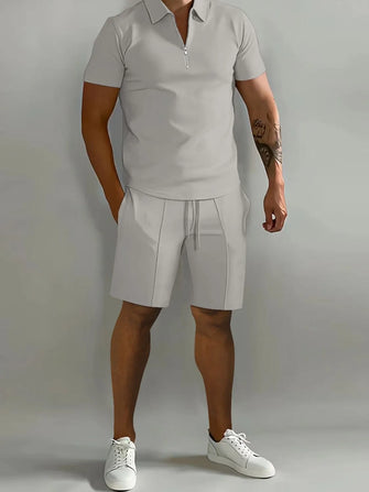 Men's Light Blue Polo Shirt and Shorts Set Gray