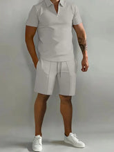Men's Light Blue Polo Shirt and Shorts Set Gray Mens Sets