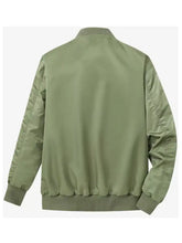 Men’s olive green lightweight hooded bomber jacket with ribbed cuffs and hem featuring smooth nylon exterior