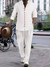 Men's Linen Blend Two-Piece Set in Black Gray or White White Mens Sets