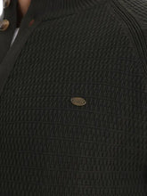 Dark green textured mens long sleeve cardigan with moderate stretch